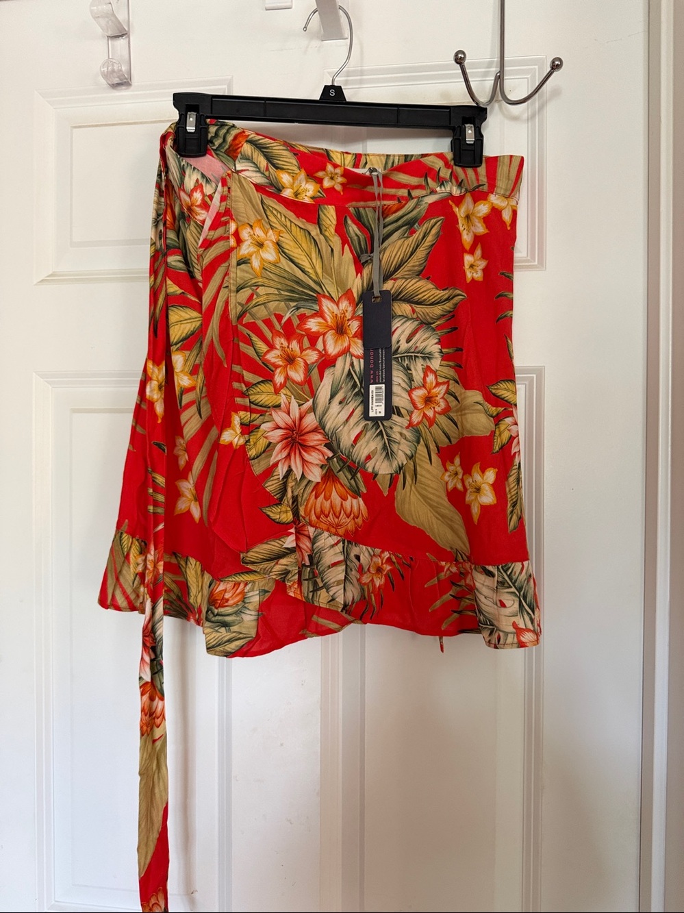 Bananamoon Red Tropical Wrap Tie Swim coverup or skirt